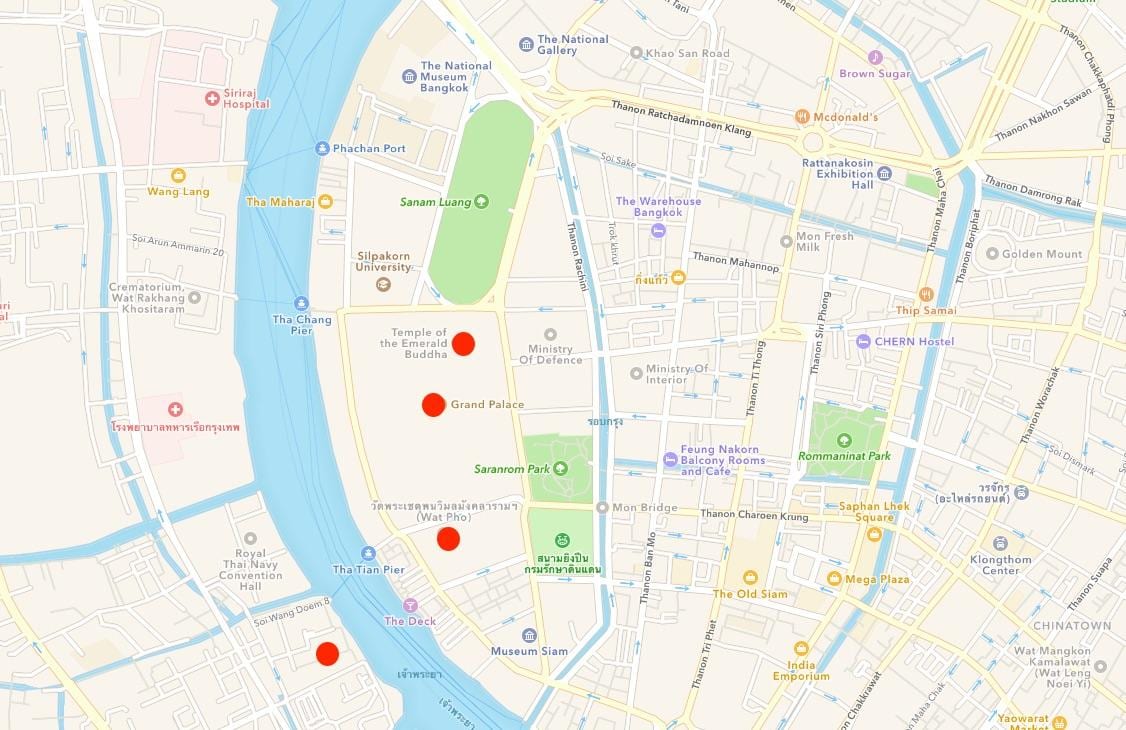térkép templomok bangkokban